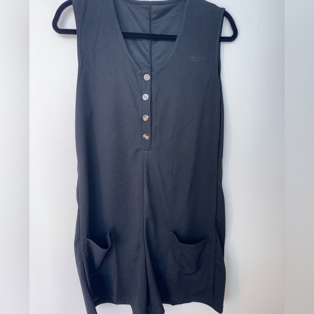 Chic Blue Black Button-Front Romper | NWOT - Picture 2 of 2
